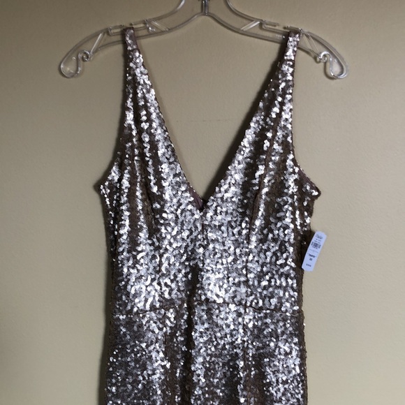 NWT Dress The Population Harper Plunging V-Neck Gold Sequin Gown Sz.Large - Picture 4 of 7